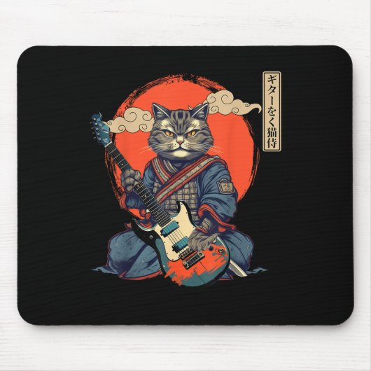アニメ猫日本の侍タトゥーかわいい忍者Gui マウスパッド (正面)