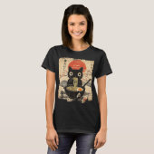 アニメ猫食べラーメン日本のスタイル愛好家 Tシャツ (正面フル)