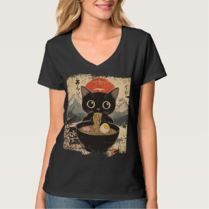 アニメ猫食べラーメン日本のスタイル愛好家 Tシャツ
