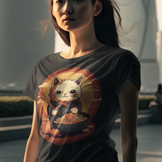 アニメ猫食べ物ラーメンかわいい日本のスタイル Tシャツ