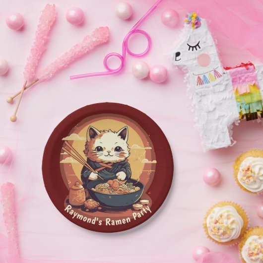 アニメ猫食べ物ラーメン誕生会 ペーパープレート (パーティー)