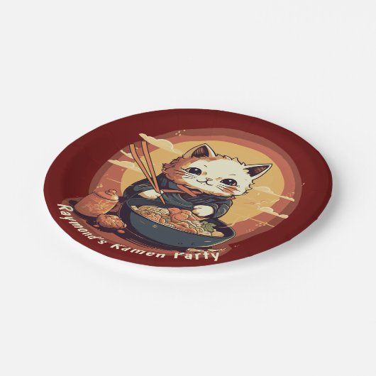 アニメ猫食べ物ラーメン誕生会 ペーパープレート (アングル)
