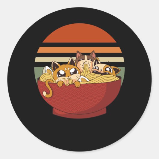 アニメ猫・ラーメン日本の中毒 ラウンドシール (正面)
