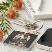 アニメ猫 - WORK HARD モチベーションあふれる日本風デザイン キーホルダー (正面右)