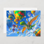 アニメ男の飛んでいる子の恐竜ドラゴンと風船 シーズンポストカード (正面/裏面)