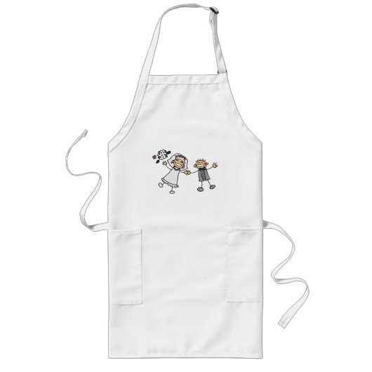 アニメ結婚の新郎新婦ハッピー ロングエプロン (正面)