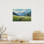 アニメ絵画の山の下の曲がりくねった道 ポスター (キッチン)