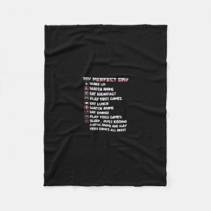 アニメ視聴とゲームプレイが1日中できる幸せな日 Tシャツ フリースブランケット