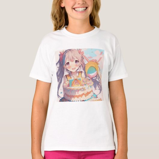 アニメ誕生日ガールパステルカラー Tシャツ (正面)