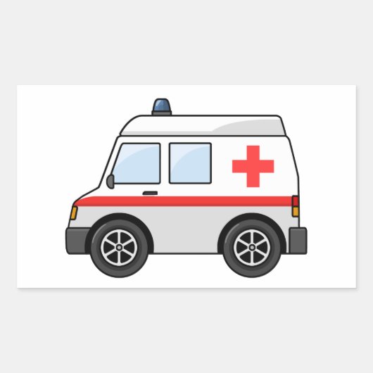 アニメ赤と白救急車 長方形シール (正面)
