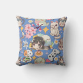 アニメ過負荷かわいいパターンLブルーBG クッション (正面)