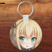 アニメ金髪の少女エメラルドグリーンの目 キーホルダー (正面)