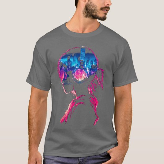 アニメ音楽ヘッドホンガール ヴィンテージ フレンズ Tシャツ (正面)