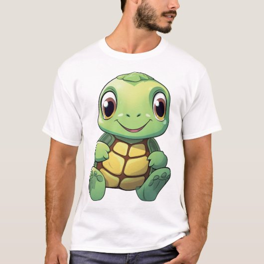 アニメ風のカメのイラスト Tシャツ (正面)