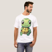 アニメ風のカメのイラスト Tシャツ (正面フル)