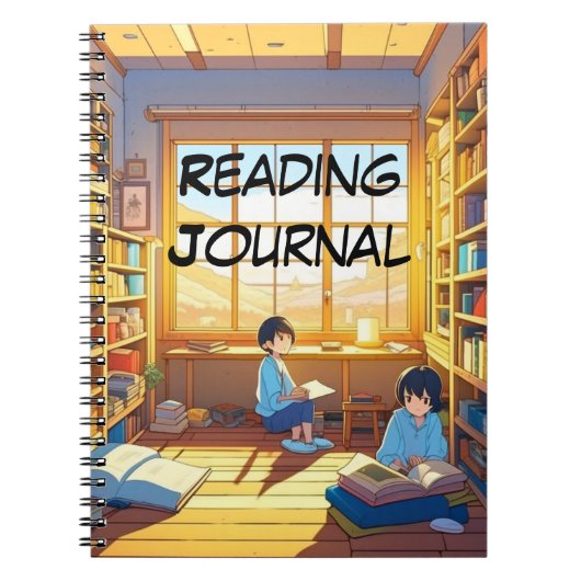 アニメ風の本を読む子供たち 日記 ノートブック (正面)