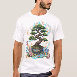 アニメ風の盆栽ツリーグラフィック Tシャツ
