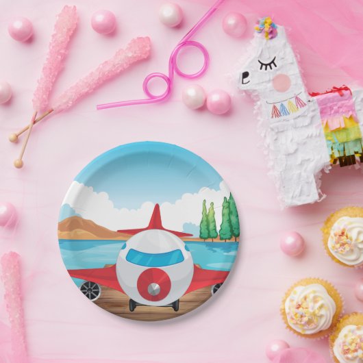 アニメ飛行機オンレイク波止場おもしろい旅行アドベンチャー ペーパープレート (パーティー)