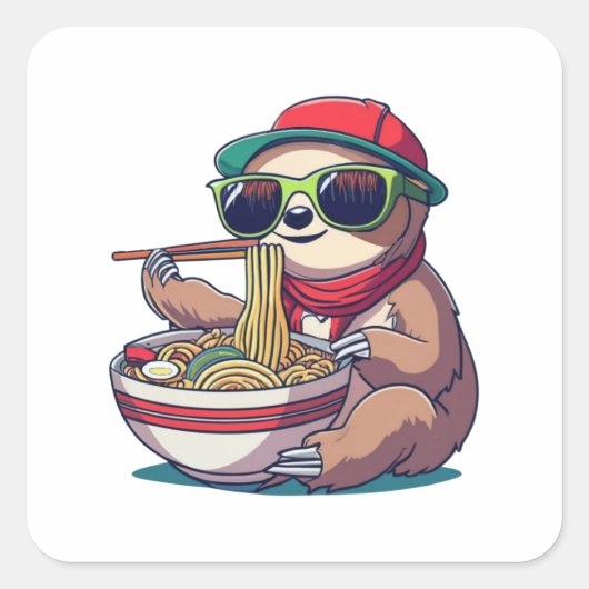 アニメ食べ物スロースのラーメン スクエアシール (正面)