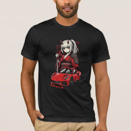 アニメ鬼娘と赤いスポーツカーハート Tシャツ
