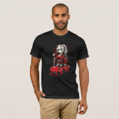 アニメ鬼娘と赤いスポーツカーハート Tシャツ (正面フル)