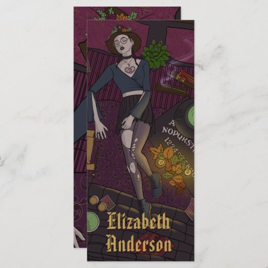 アニメ魔女ブラックピンクの女の子10代のの漫画ブックマーク (正面/裏面)