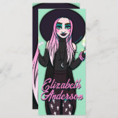 アニメ魔女ブラックピンクの女の子10代のの漫画ブックマーク (正面/裏面)