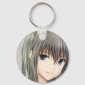 アニメ黒髪の女の子の灰色の目キーチェーン キーホルダー (正面)