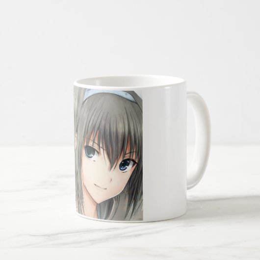 アニメ黒髪の女の子の灰色の目コーヒーマグ コーヒーマグカップ (正面右)