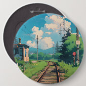 アニメ・エステティック・ジャパンの国側電車 缶バッジ (正面&裏面)