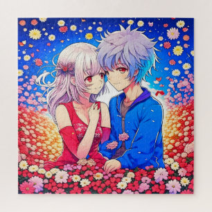 アニメ・カップルが花とハートを愛する ジグソーパズル