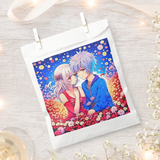 アニメ・カップルが花とハートを愛する フェイバーバッグ (クリップ留めされた状態)