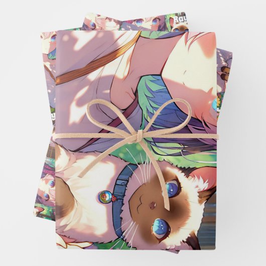 アニメ・ガールとシャム猫と誕生日 ラッピングペーパーシート (インサイチュ)