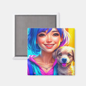 アニメ・ガールと子犬 マグネット (正面/裏面)