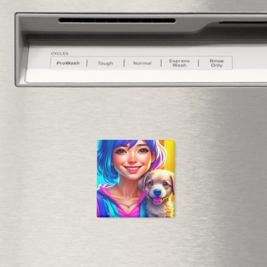 アニメ・ガールと子犬 マグネット (インサイチュ (食洗機))