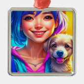 アニメ・ガールと子犬 メタルオーナメント (正面)