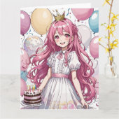 アニメ・ガール誕生日 カード (黄色い花)