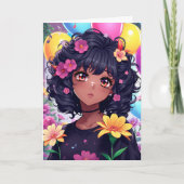 アニメ・ガール・オブ・カラーパーソナライズされた誕生日 カード (正面)