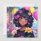 アニメ・ガール・オブ・カラーパーソナライズされた誕生日 招待状 (正面)