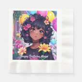 アニメ・ガール・オブ・カラーパーソナライズされた誕生日 縁ありランチョンナプキン (正面)