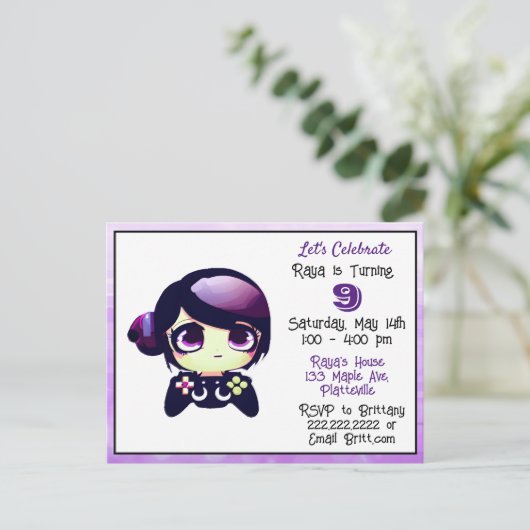 アニメ ゲーム ガール パープルとブラックの子供の誕生日 ポストカード (スタンド正面)