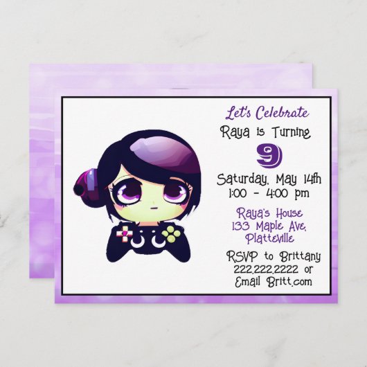 アニメ ゲーム ガール パープルとブラックの子供の誕生日 ポストカード (正面/裏面)
