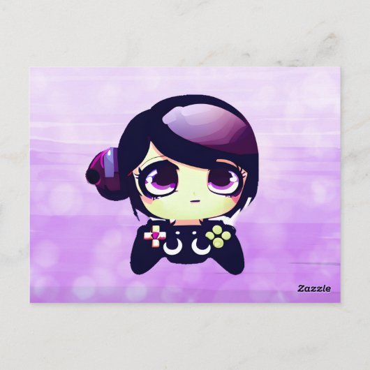 アニメ ゲーム ガール パープルとブラックの子供の誕生日 ポストカード (裏面)