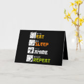アニメ・コスプレ好きに贈る！「Eat Sleep Anime Repeat」ギフトアイデア カード (黄色い花)