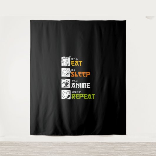 アニメ・コスプレ好きに贈る！「Eat Sleep Anime Repeat」ギフトアイデア タペストリー (正面)