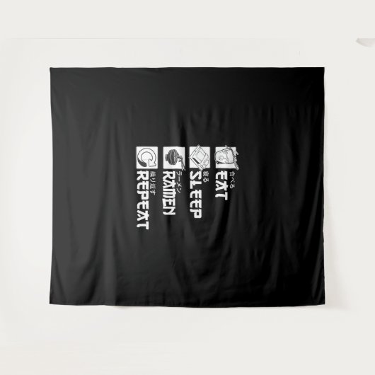 アニメ・コスプレ好きへのギフトアイデア！　Eat Sleep Anime Repeat タペストリー (正面(横))