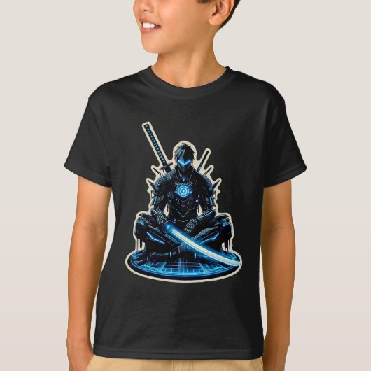 アニメ サムライ ゲーマー ウォリアー SF サイバーパンク 未来 Tシャツ (正面)