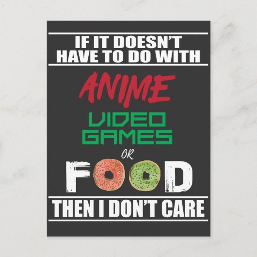 アニメ・ビデオゲームまたは食おもしろい物アニメ ポストカード (正面)