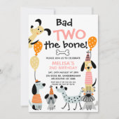 アニメ ピンク バッドトゥー・ザ・ボーン ドッグス 2歳の誕生日 招待状 (正面)