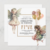 アニメ・フェアリー・ガールの5回目の誕生日パーティー 招待状 (正面/裏面)